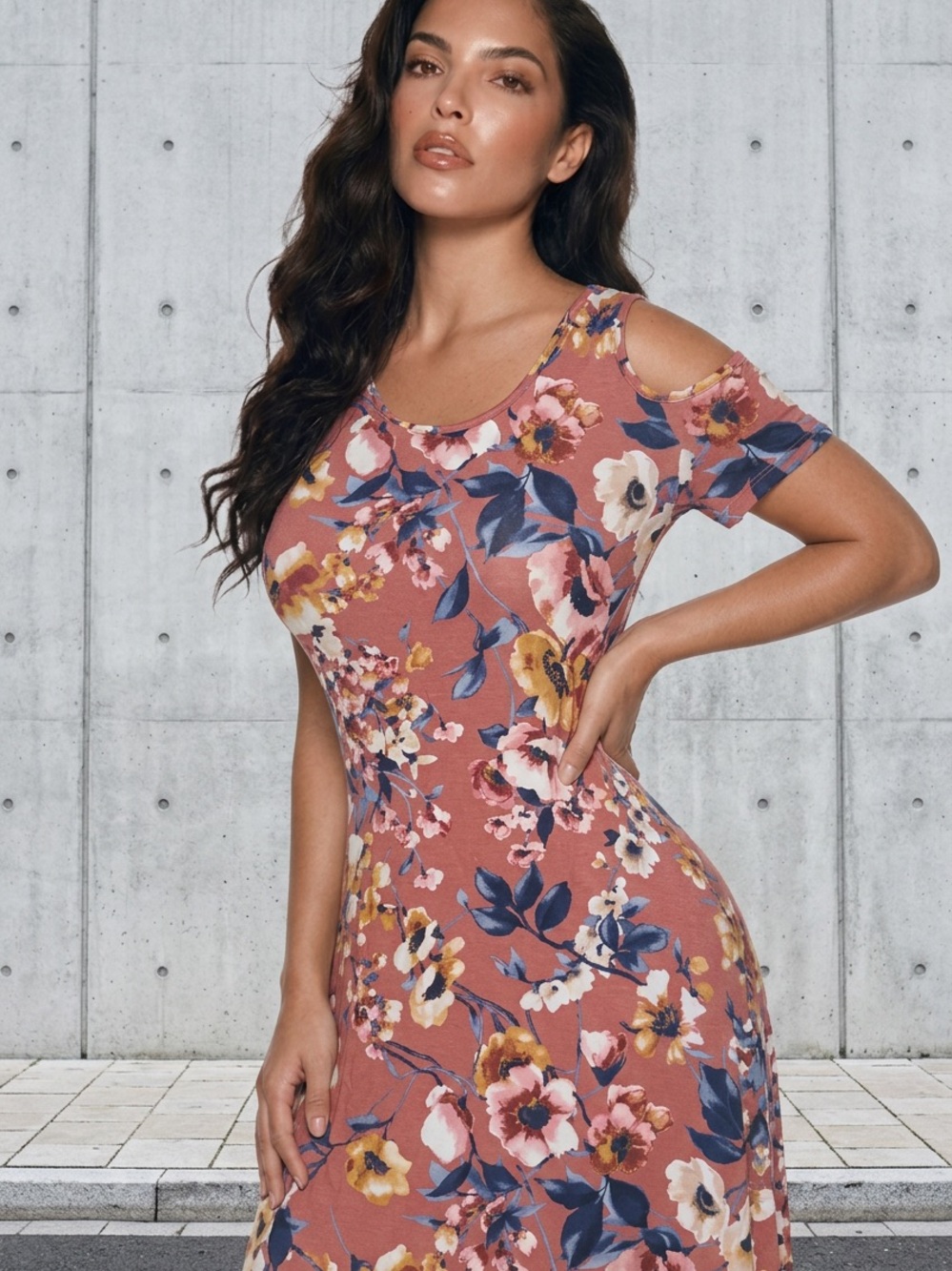 Floral Cold-Shoulder Mini Dress in Dusty Rose or Tunic